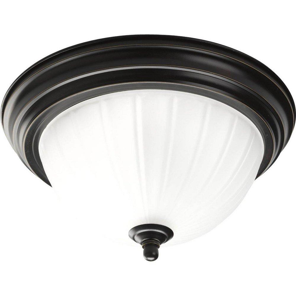 Homestyle Lighting Bronze 11-3/8 in. 1-Light LED Flushmount with Etched Ribbed Glass Shade 
