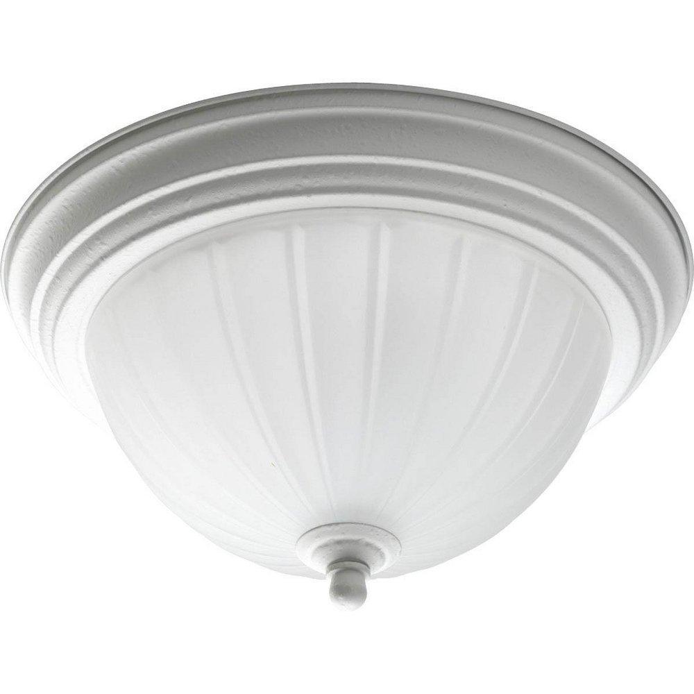 Progress Lighting White 11-3/8 in. 1-Light LED Flushmount with Etched Ribbed Glass Shade 