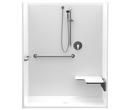 60 x 34 in. Shower with Left Hand Fold Up Seat and Grab Bar in White