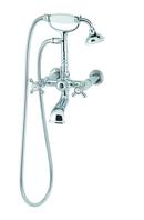 Freestanding and Wall Mount Tub Filler with Double Cross Handle in Bright Brass