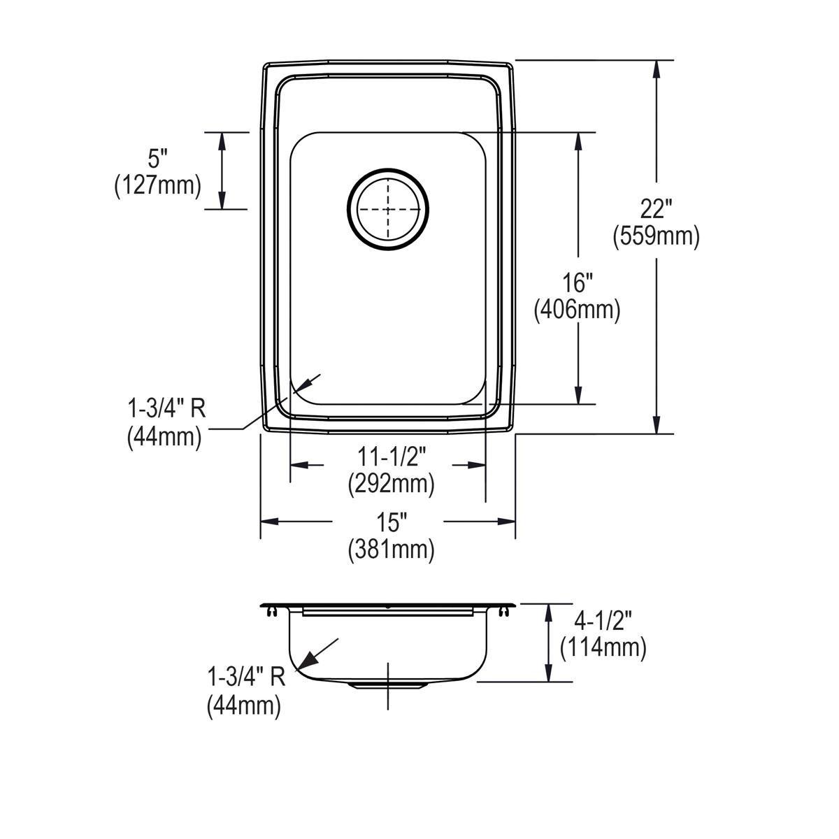 Elkay Brushed Satin 15 x 15 in. 1 Hole Drop-in Stainless Steel Bar Sink 