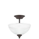 100 W 2-Light Medium Semi-Flush Mount Ceiling Fixture with Alabaster Glass in Painted Bronze