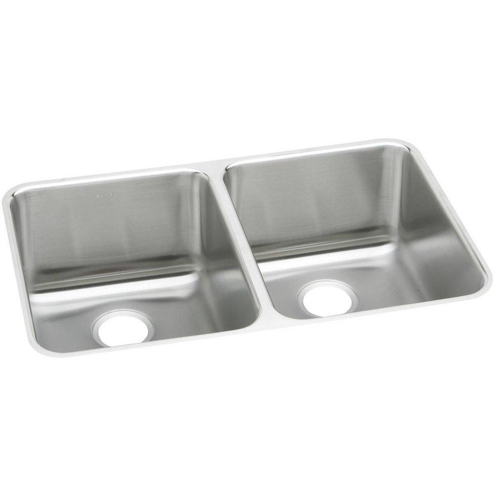 Elkay Lustrous Satin 35-3/4 x 18-1/2 in. No Hole Stainless Steel Double Bowl Undermount Kitchen Sink 