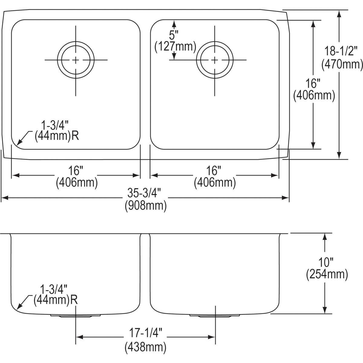 Elkay Lustrous Satin 35-3/4 x 18-1/2 in. No Hole Stainless Steel Double Bowl Undermount Kitchen Sink 