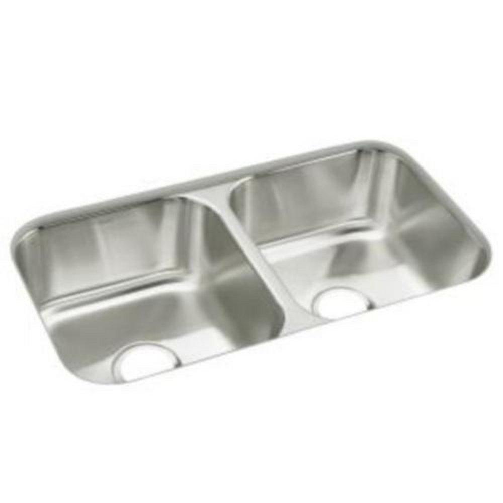 Sterling Luster Stainless Steel 31-15/16 x 18-1/8 in. Stainless Steel Double Bowl Undermount Kitchen Sink with Sound Dampening 