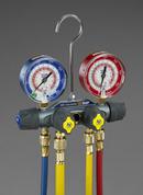 4-Valve Test & Charge Manifold with 3-1/8 in. °F Gauges and 60 in. PLUS II™ Compact Ball Valve Hose Set - R22/R404A/R410A