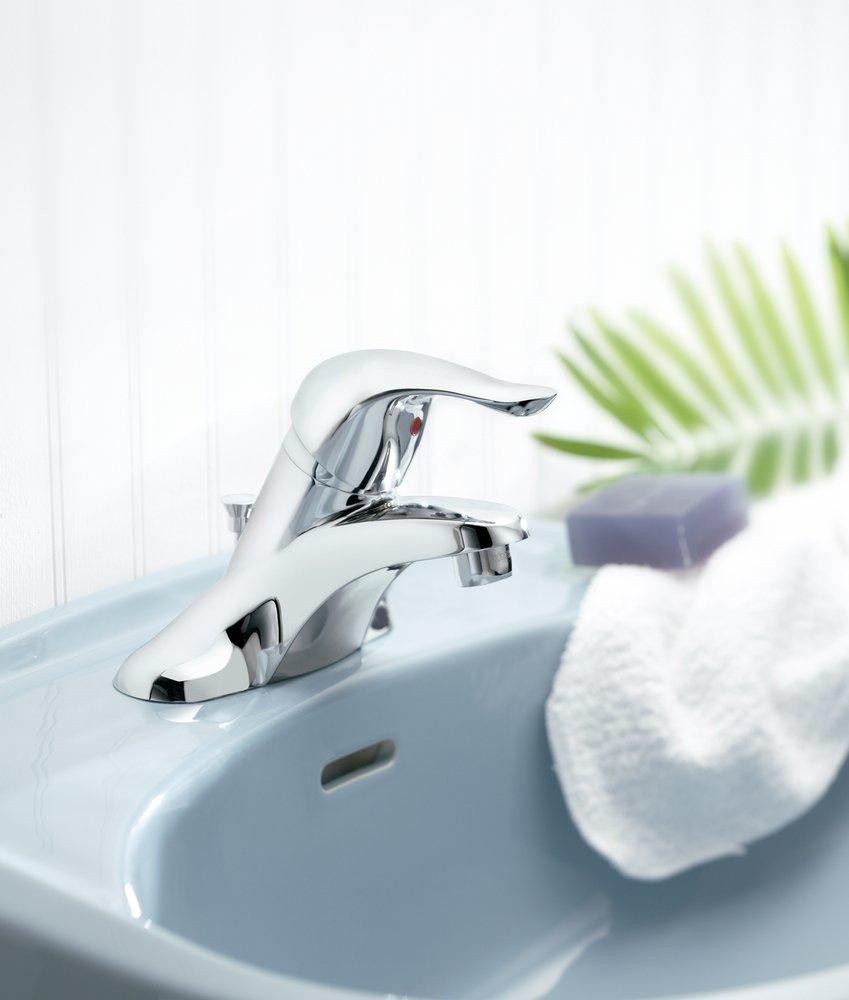 Moen Chrome Single Handle Centerset Bathroom Sink Faucet with Metal Waste Assembly 