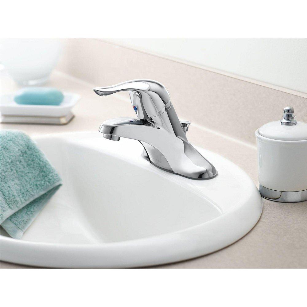 Moen Chrome Single Lever Handle Centerset Lavatory Faucet with Lever Handle and 50/50 Waste Assembly 