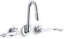 Double Wristblade Handle Wall Mount Shelf Back Sink Commercial Faucet in Polished Chrome