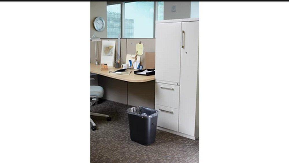 Rubbermaid Beige Plastic Rectangular Waste Basket in Beige 