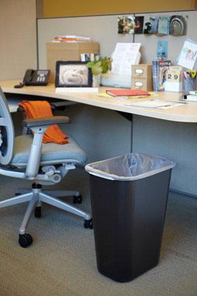 Rubbermaid Black 10-1/4 gal Waste Basket Large Rectangular Trash Can 