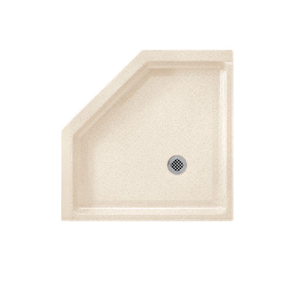 Swan Corporation Bisque 38 x 38 in. Solid Surface and Composite Neo-Angle Shower Base with Rear Center Drain 