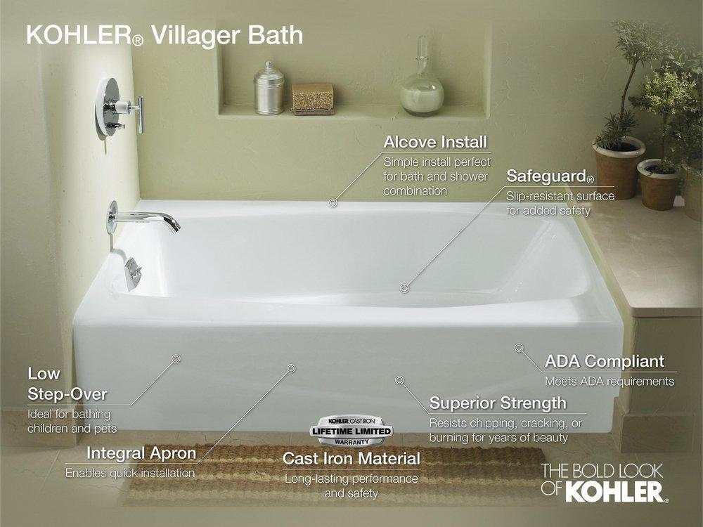 KOHLER White 60 x 30-1/4 in. Soaker Alcove Bathtub Left Drain 