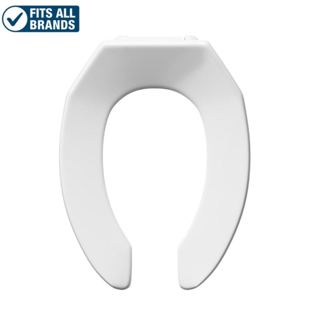 PROFLO&reg; White Plastic Elongated Open Front Less Cover Toilet Seat 
