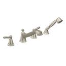 4-Hole Roman Tub Faucet with Hand Shower Double Metal Lever Handle Deckmount in Brushed Nickel