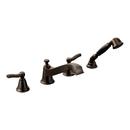 Moen Oil Rubbed Bronze 4-Hole Roman Tub Faucet with Hand Shower Double Metal Lever Handle Deckmount 