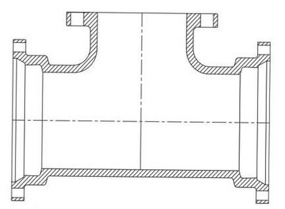 Tyler Union Mechanical Joint x Flanged x Flanged Domestic Asphaltic and Epoxy Ductile Iron Cement Lined Reducing Tee 