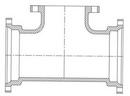 Tyler Union Mechanical Joint x Flanged x Flanged Domestic Asphaltic and Epoxy Ductile Iron Cement Lined Reducing Tee 