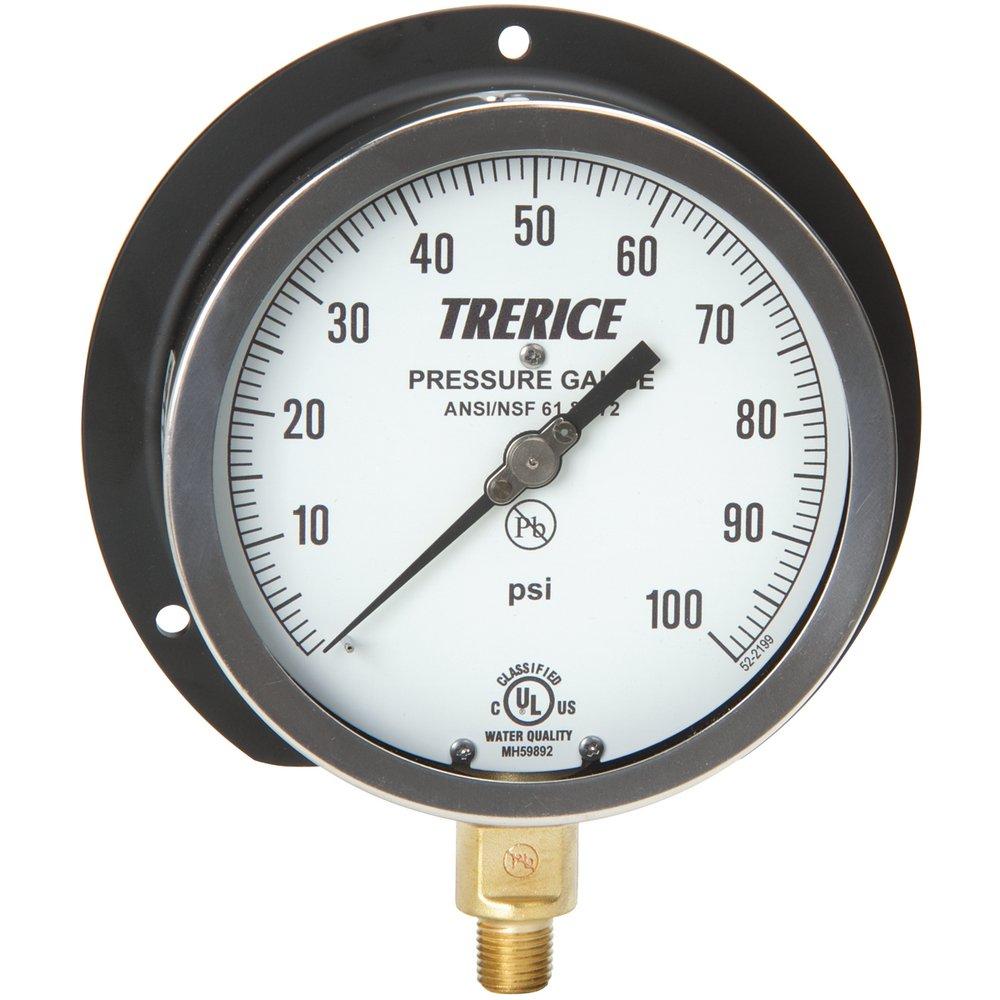 H.O. Trerice Black 4-1/2 x 1/4 in. Pressure Gauge in Black 