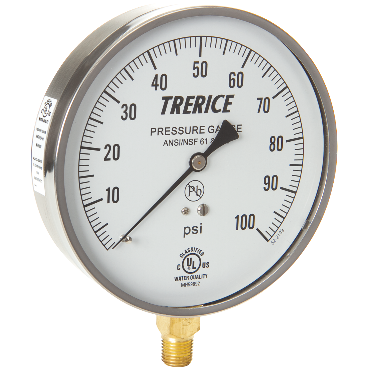 H.O. Trerice Stainless Steel 1/4 x 4-1/2 in. MNPT Stainless Steel Pressure Gauge 