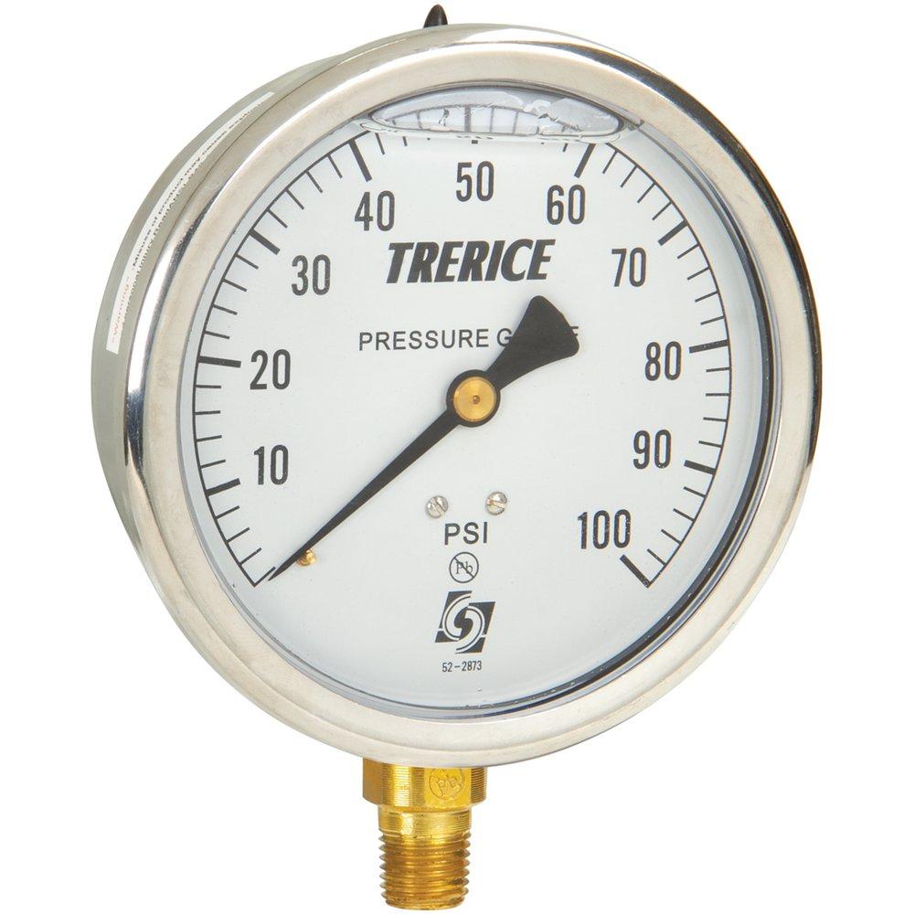 H.O. Trerice Stainless Steel 4 x 1/4 in. Glycerine Liquid Filled Bronze Pressure Gauge 