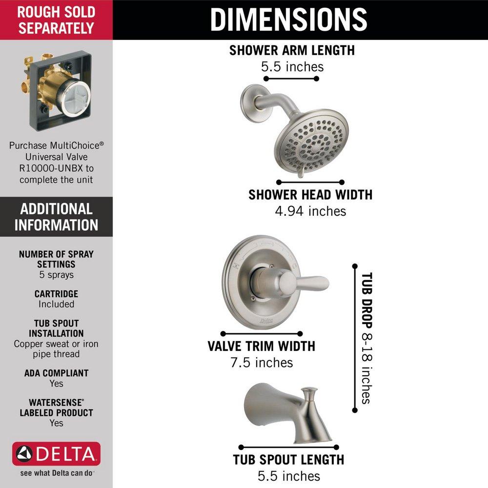 Delta Faucet Brilliance® Stainless Single Handle Multi Function Bathtub & Shower Faucet (Trim Only) 