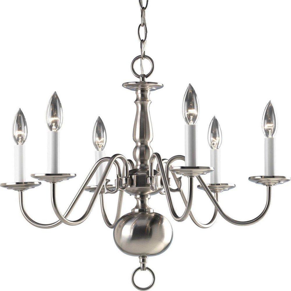 Progress Lighting Brushed Nickel 60W 6-Light Candelabra E-12 Incandescent Chandelier 