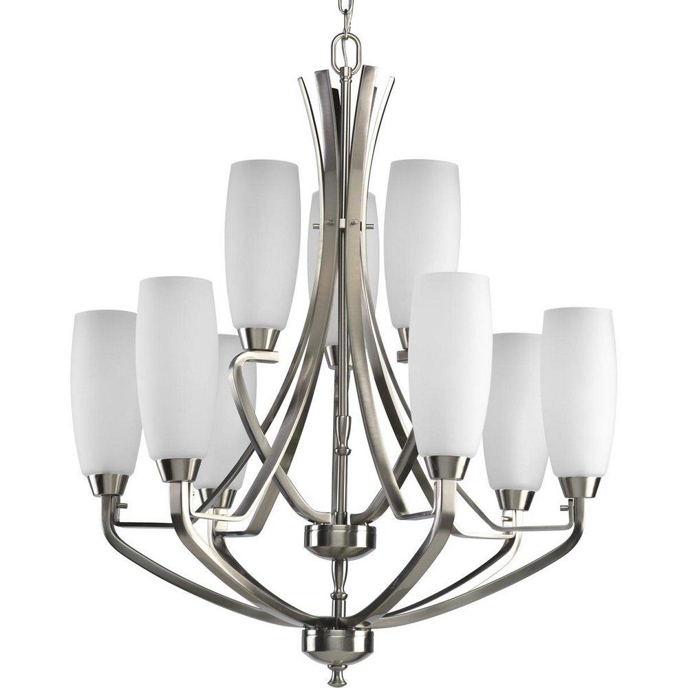 Progress Lighting Brushed Nickel 9 Light 540W Candelabra Chandelier 