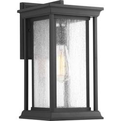 1-Light 100W 9-1/2 in. Outdoor Wall Sconce with Etched Umber Linen Glass in Black