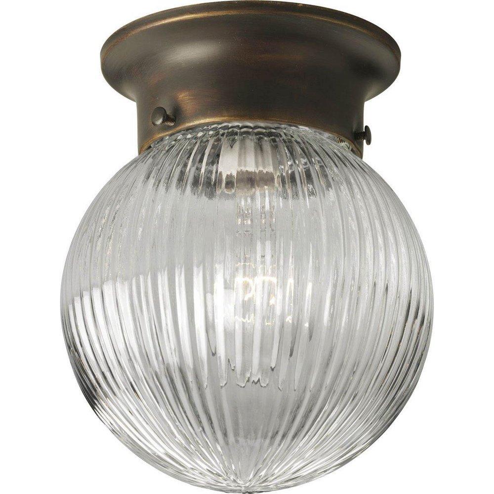 Progress Lighting Antique Bronze 6 in. Globe Ceiling Fixture with Prismatic Glass 
