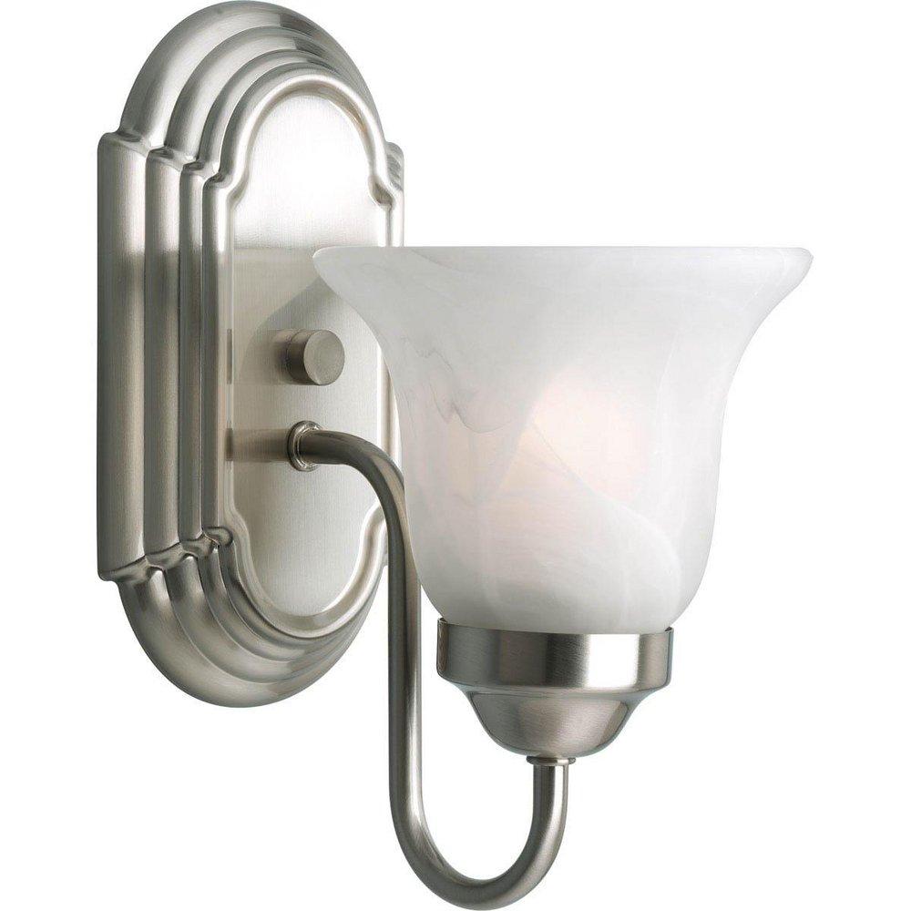 Progress Lighting Brushed Nickel 5-1/4 in. 1-Light Bath Bracket with Alabaster Glass Shade 