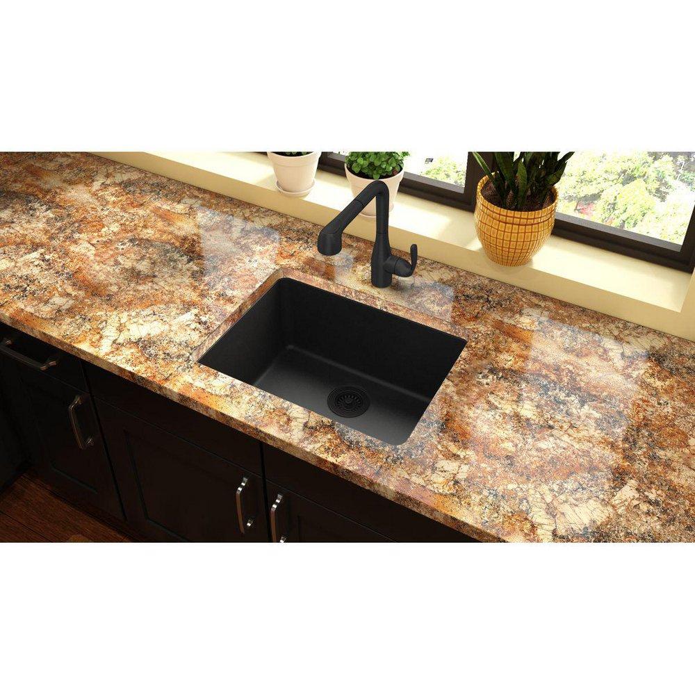 Elkay Black 24-5/8 x 18-1/2 in. No Hole Composite Single Bowl Undermount Kitchen Sink 