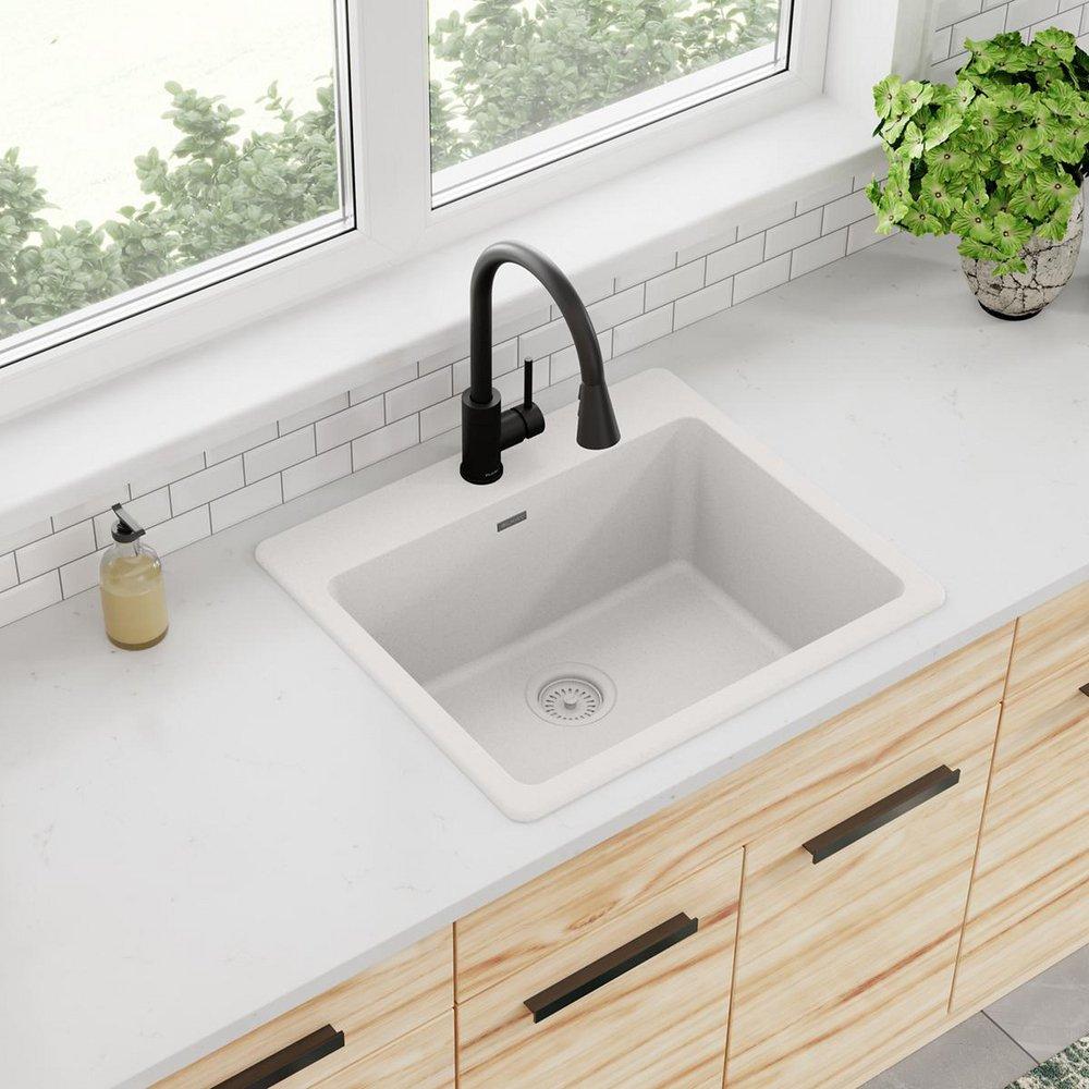 Elkay White 25 x 22 in. No Hole Composite Single Bowl Drop-in Kitchen Sink 
