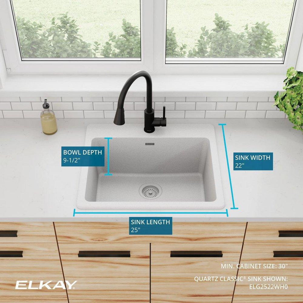 Elkay White 25 x 22 in. No Hole Composite Single Bowl Drop-in Kitchen Sink 