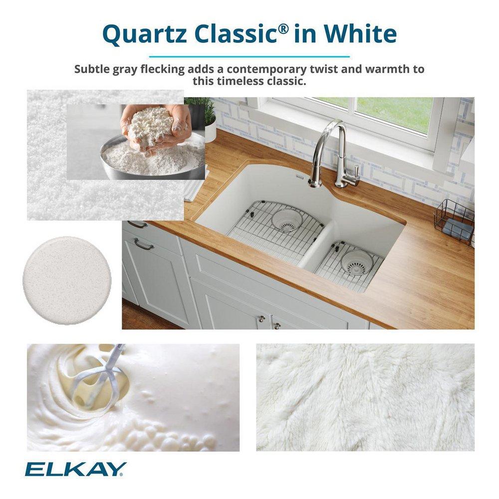 Elkay White 33 x 20-1/2 in. No Hole Composite Double Bowl Undermount Kitchen Sink 