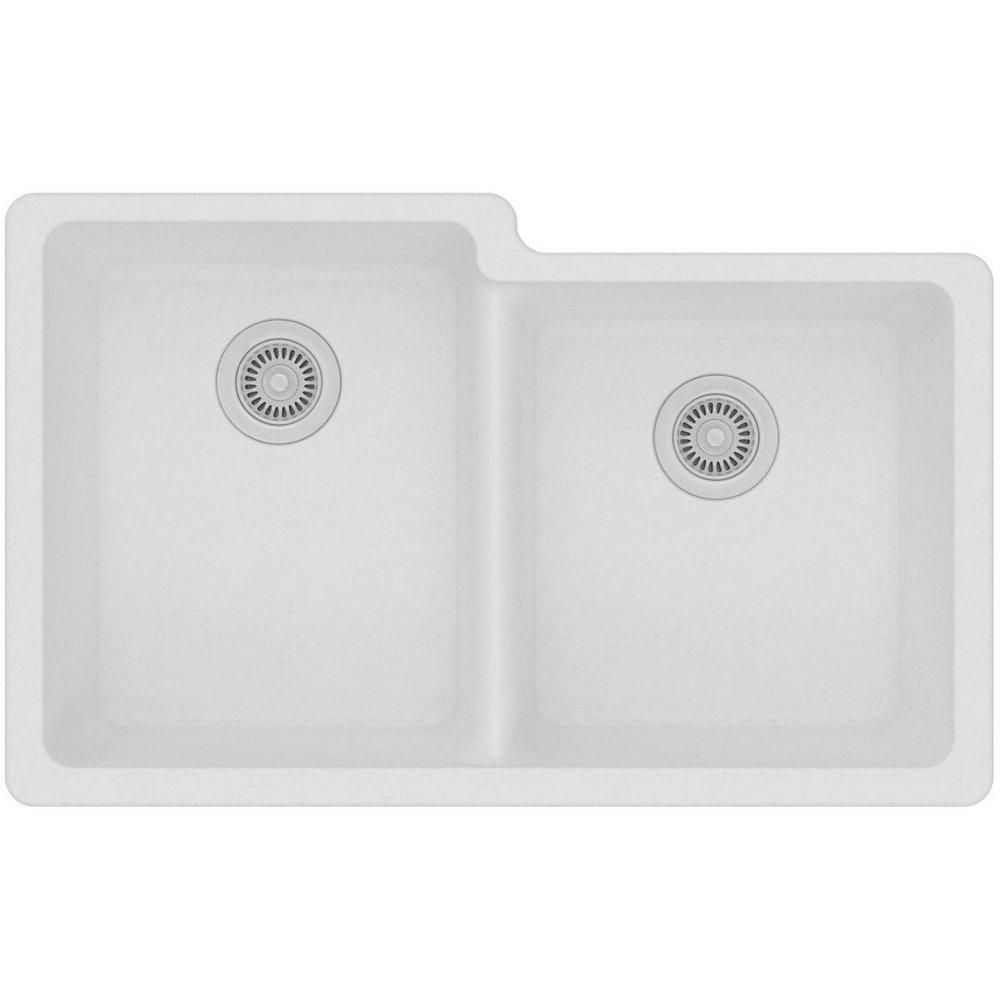 Elkay White 33 x 20-1/2 in. No Hole Composite Double Bowl Undermount Kitchen Sink 