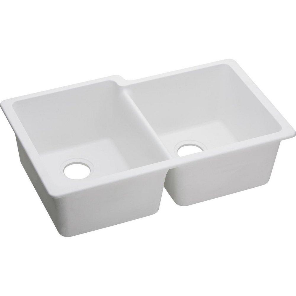 Elkay White 33 x 20-1/2 in. No Hole Composite Double Bowl Undermount Kitchen Sink 