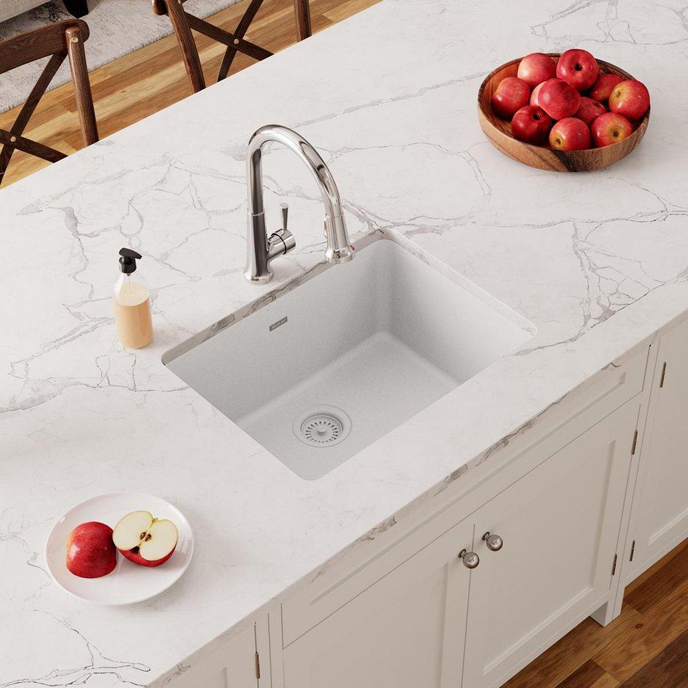 Elkay White 24-5/8 x 18-1/2 in. No Hole Composite Single Bowl Undermount Kitchen Sink 