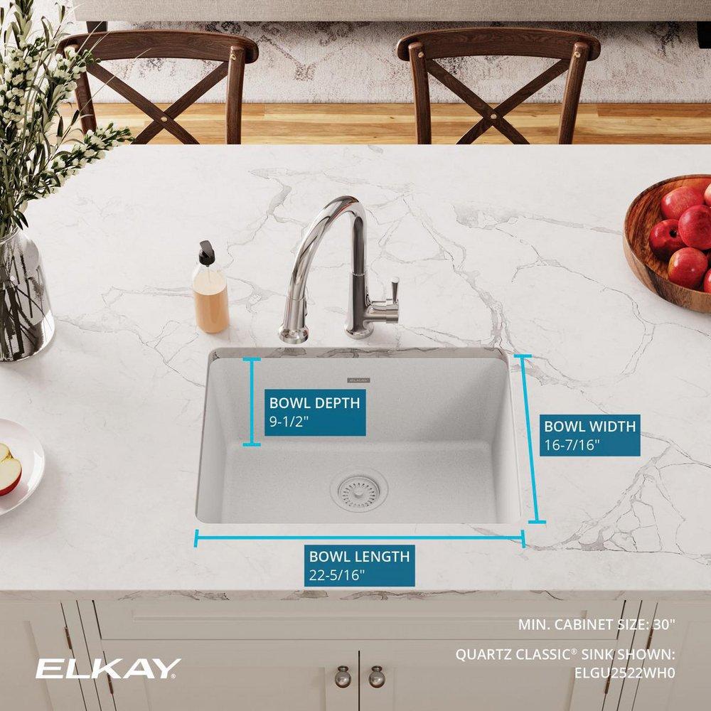 Elkay White 24-5/8 x 18-1/2 in. No Hole Composite Single Bowl Undermount Kitchen Sink 