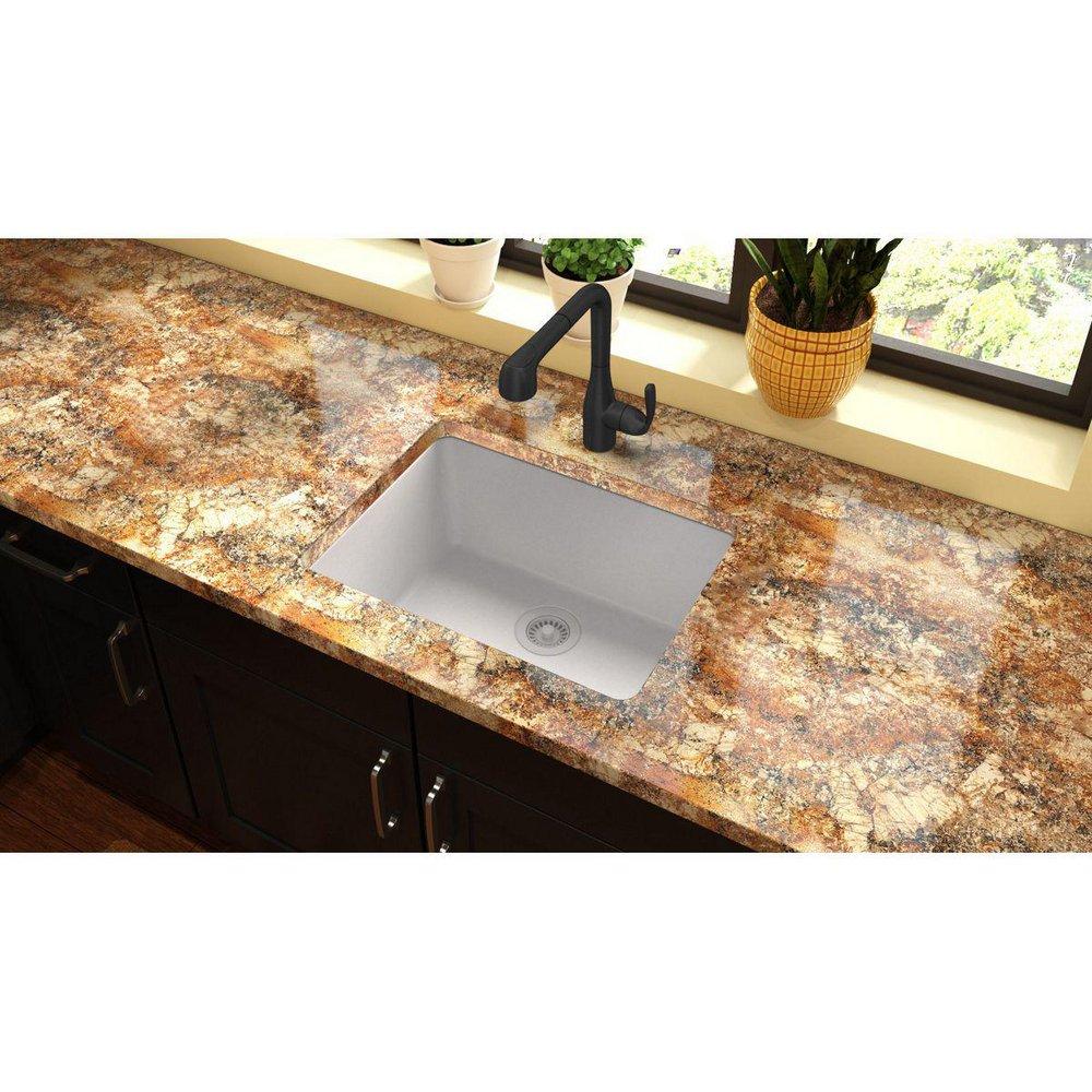 Elkay White 24-5/8 x 18-1/2 in. No Hole Composite Single Bowl Undermount Kitchen Sink 
