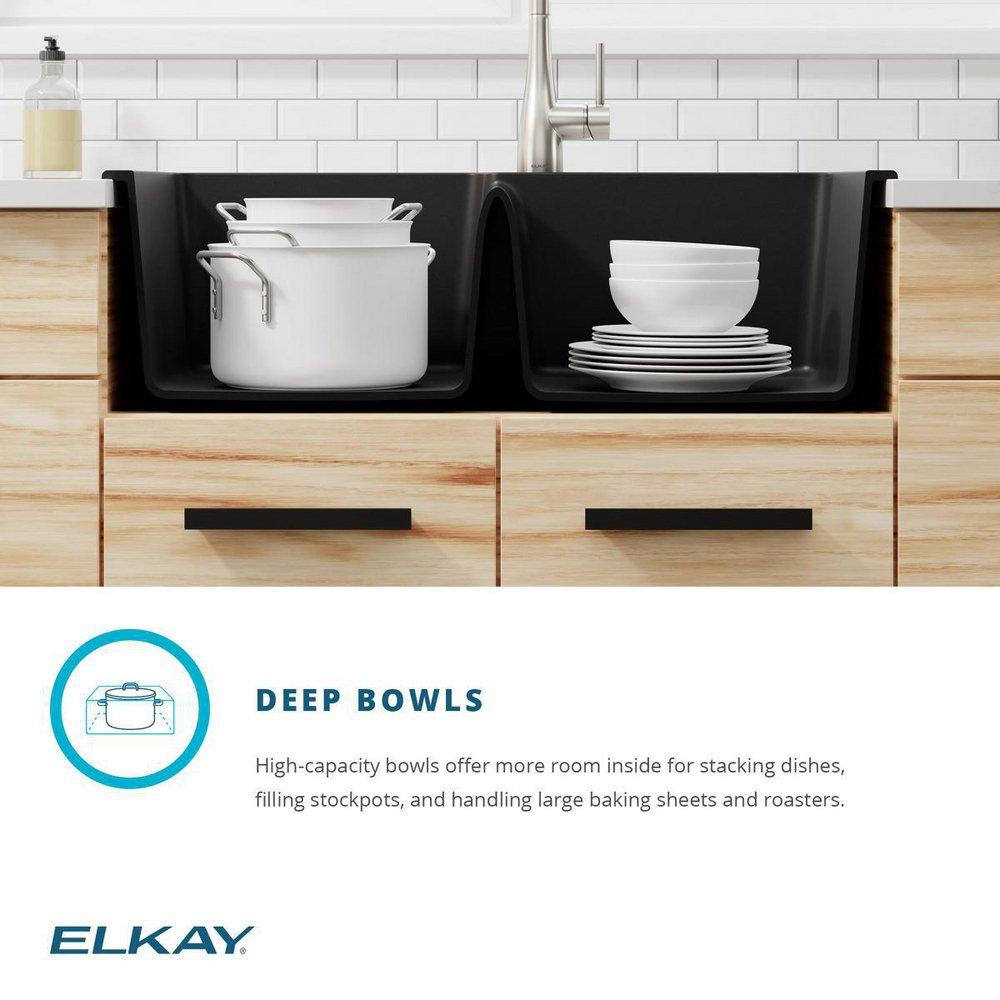 Elkay Black 33 x 22 in. No Hole Composite Double Bowl Drop-in Kitchen Sink 
