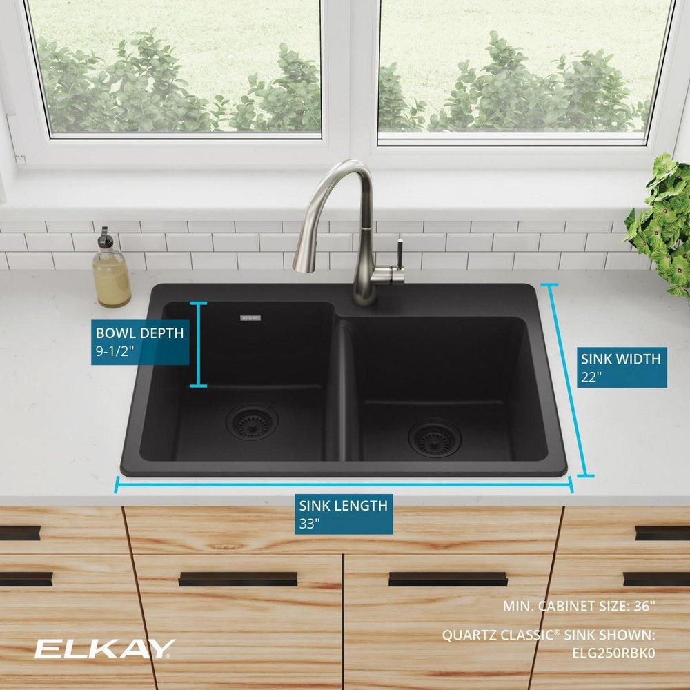 Elkay Black 33 x 22 in. No Hole Composite Double Bowl Drop-in Kitchen Sink 