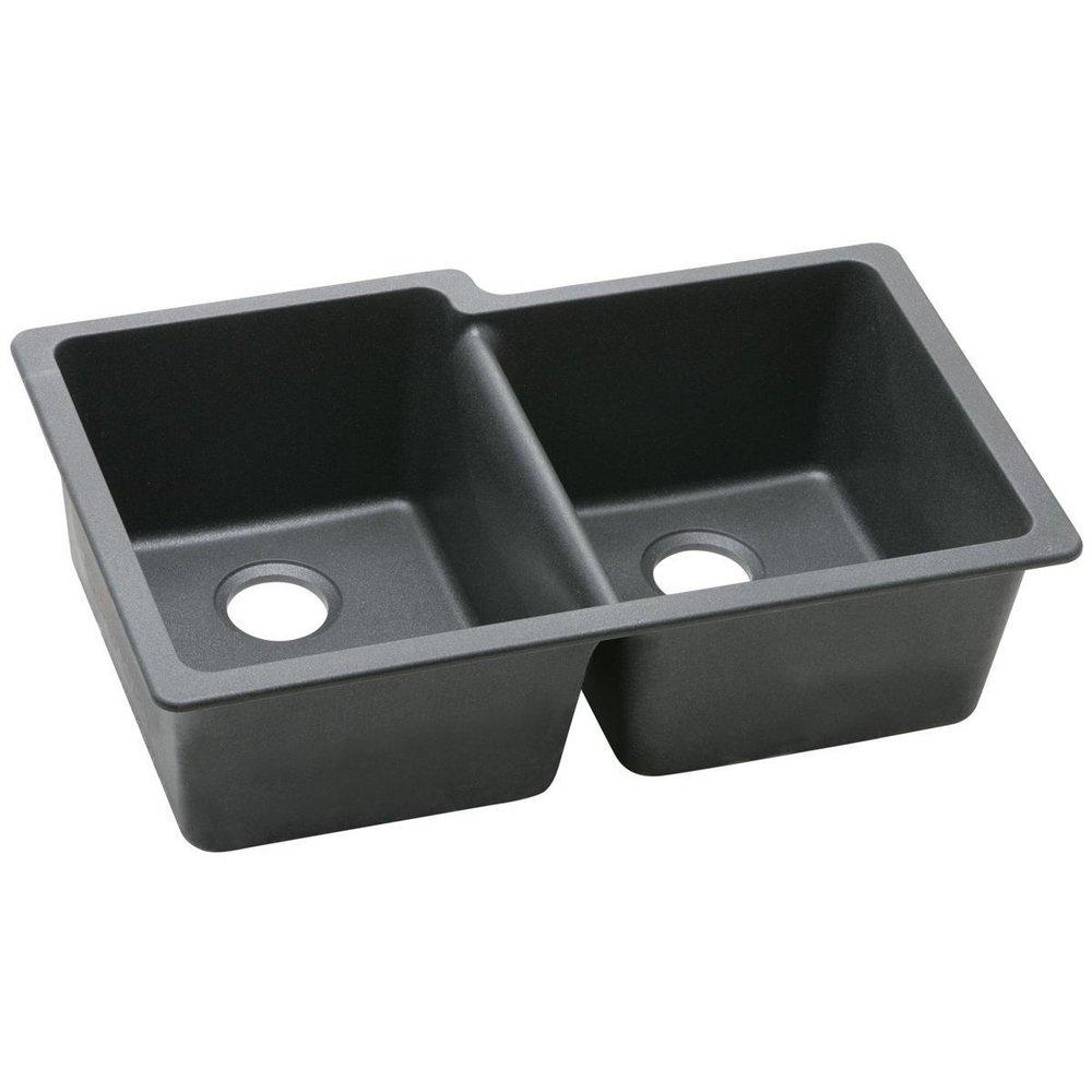 Elkay Black 33 x 20-1/2 in. No Hole Composite Double Bowl Undermount Kitchen Sink 