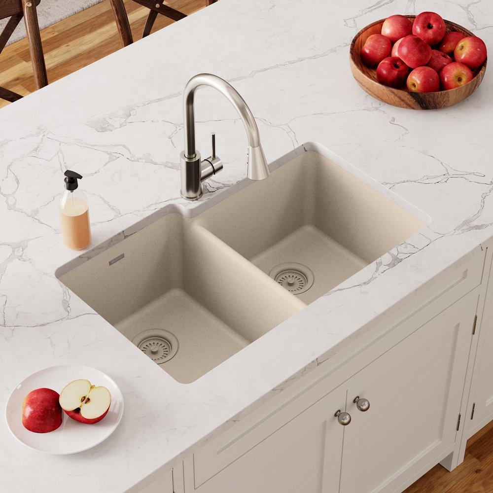 Elkay Bisque 33 x 20-1/2 in. No Hole Composite Double Bowl Undermount Kitchen Sink 