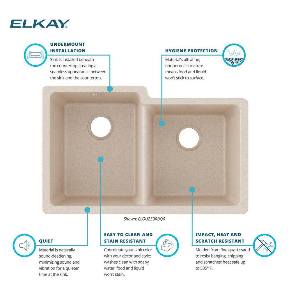 Elkay Bisque 33 x 20-1/2 in. No Hole Composite Double Bowl Undermount Kitchen Sink 