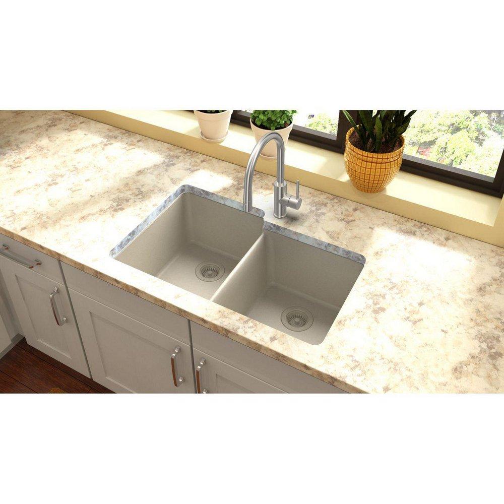 Elkay Bisque 33 x 20-1/2 in. No Hole Composite Double Bowl Undermount Kitchen Sink 