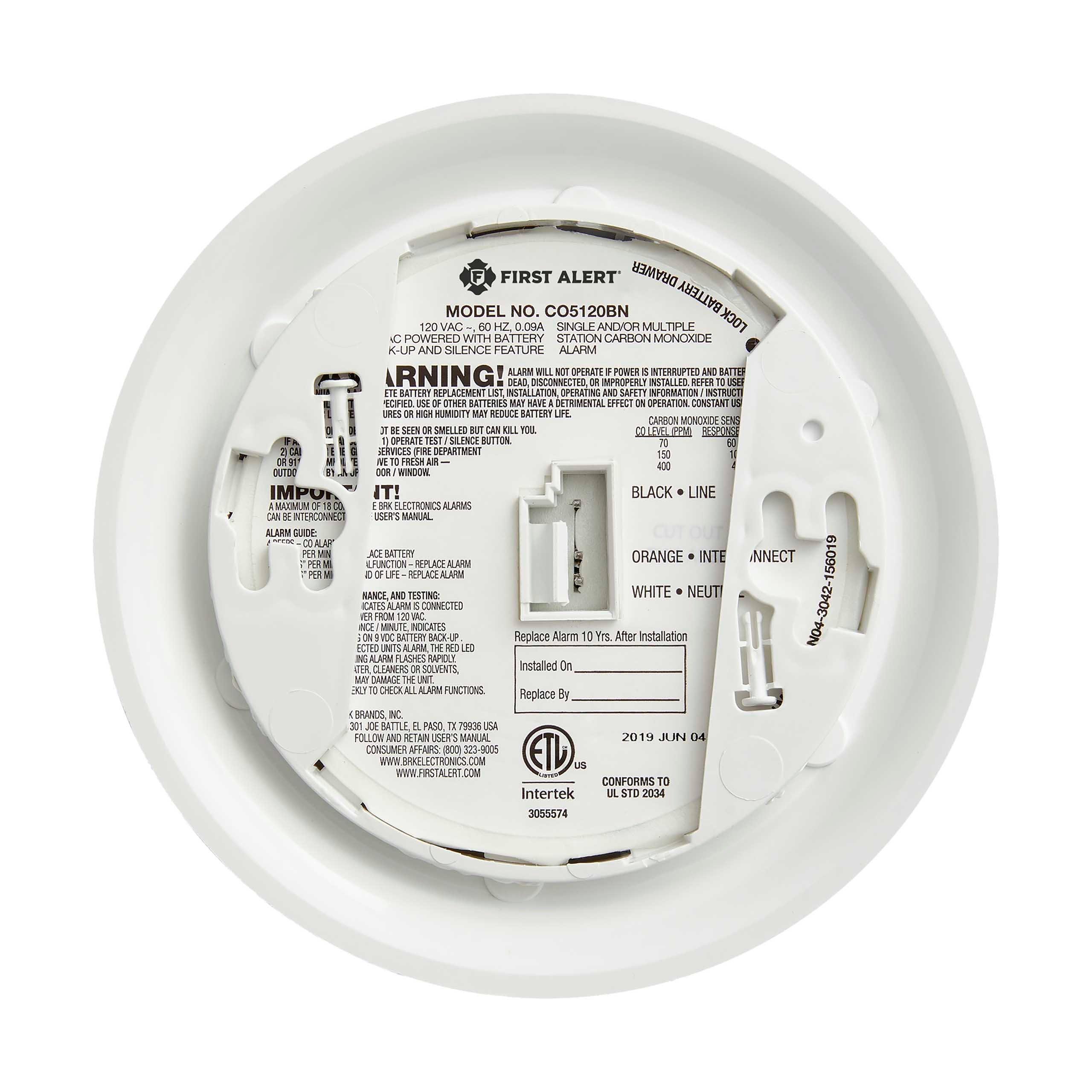 BRK Electronics White Carbon Monoxide Detector 