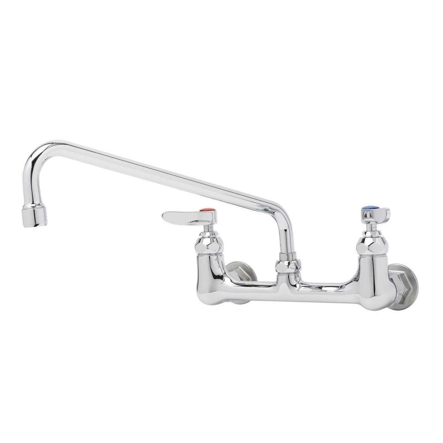 T&S Brass Chrome Plated Double Lever Handle Wall Mount Kitchen Sink Faucet Swing Spout 1/2 in. FPT 