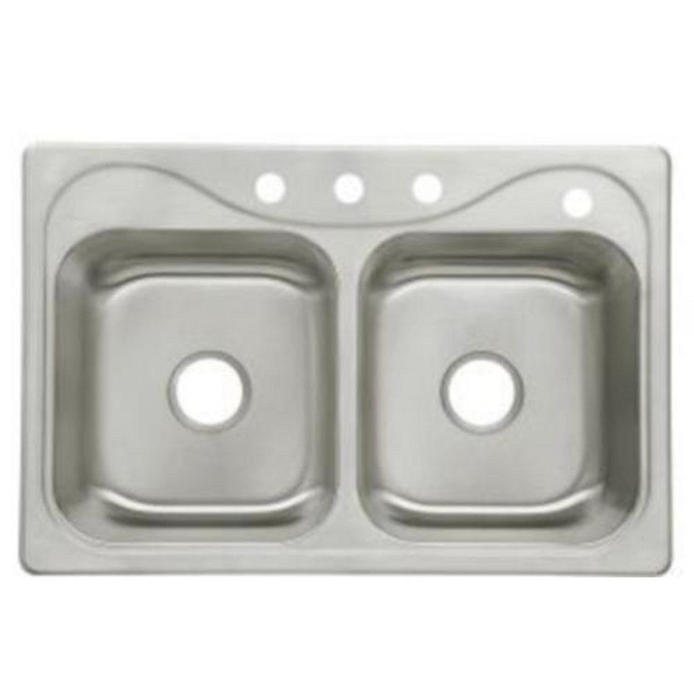 Sterling Satin Stainless Steel 33 x 22 in. 4 Hole Stainless Steel Double Bowl Drop-in Kitchen Sink in Satin Stainless Steel 