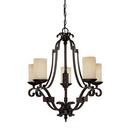 100W 5-Light Medium Incandescent Chandelier in Rustic Iron with Rust Scavo Glass Shade